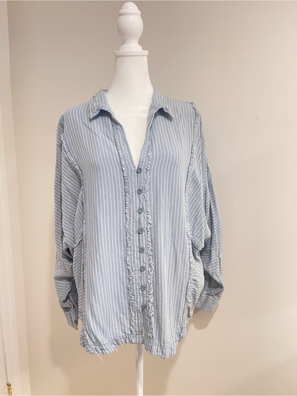 We The Free Light Blue and White Striped Button-Down Shirt